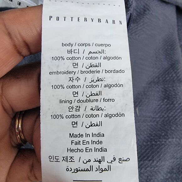 Pottery Barn  Embroidered Script "Home"  Lumbar Pillow Cover 16x26 Navy Blue Wht - Picture 4 of 4